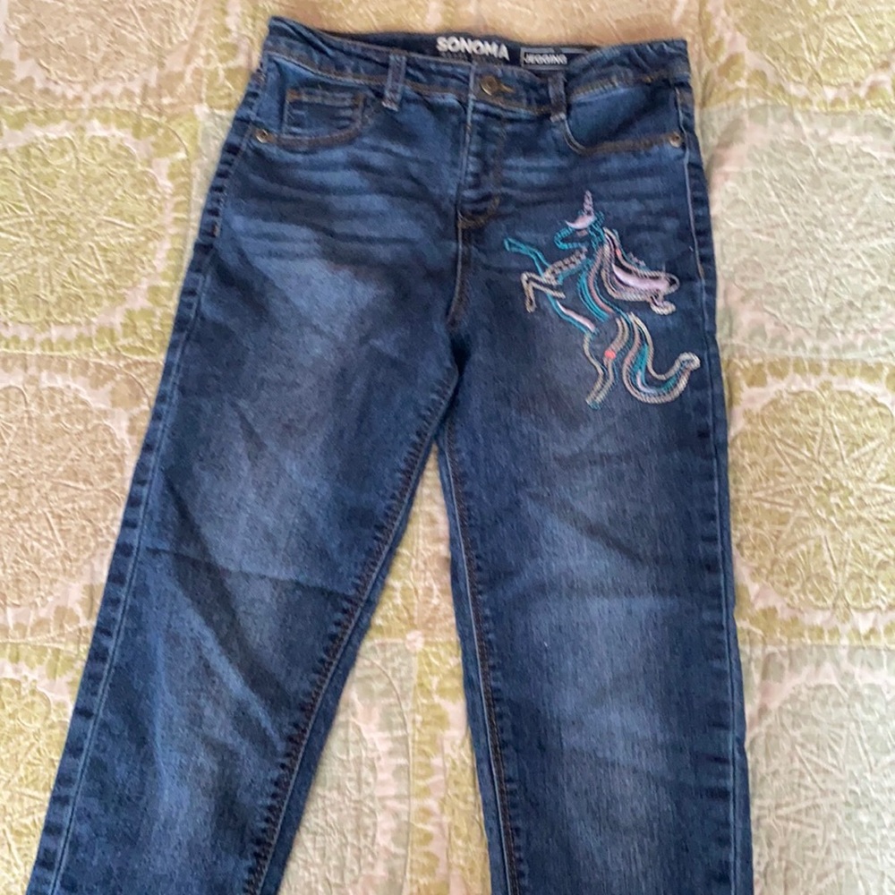 Girls Unicorn Blue Jeans
